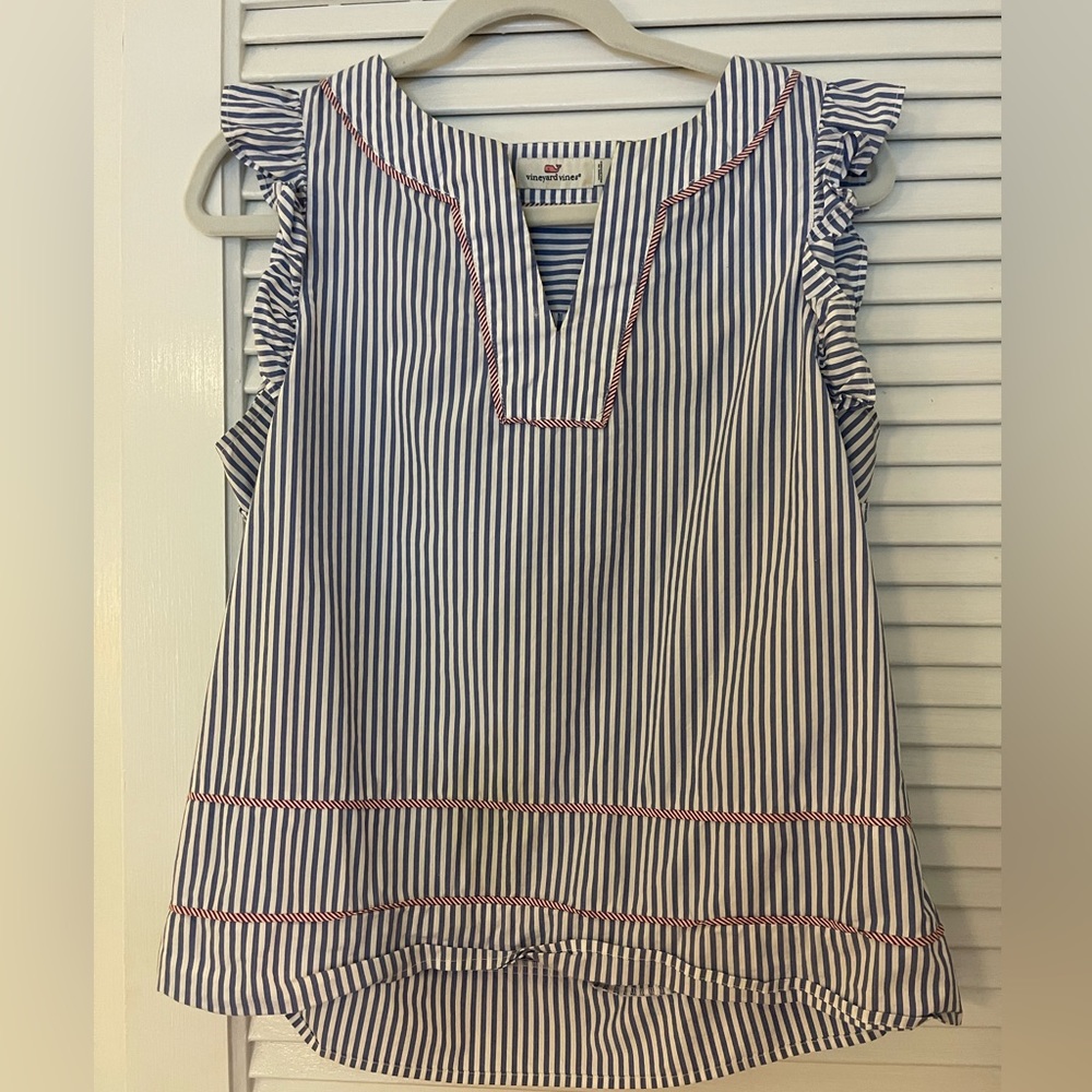 Vineyard Vines blue & white striped ruffle shirt, sz small. $25